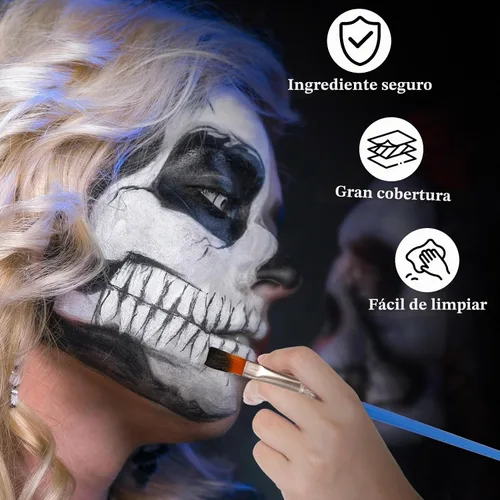 Vista 4 de Pintura facial y corporal en blanco y negro para maquillaje de payaso