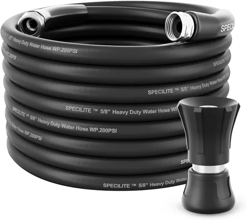 Vista 12 de SPECILITE Manguera de jardín de 3/4" 25 pies con boquilla de alto flujo, manguera de agua de goma híbrida flexible resistente para exteriores
