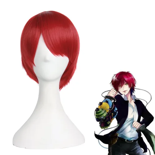 Vista 2 de MapofBeauty Peluca de fiesta de juego de rol de cosplay de cabello de 12"30cm (rojo)