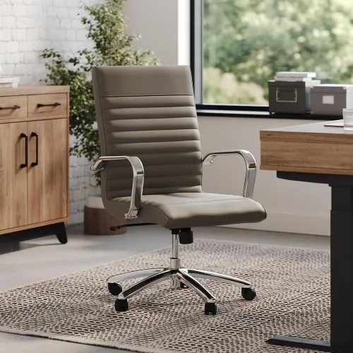 Vista 2 de NBF - Silla ergonómica de cuero sintético con respaldo medio, con memoria, color marrón