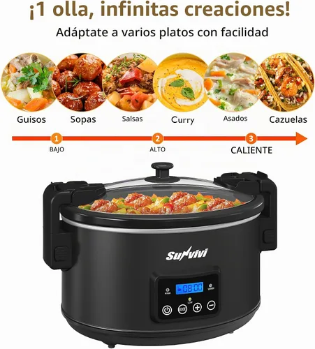 Vista 7 de Sunvivi Olla de cocción lenta programable de 8.5 cuartos de galón: calentador de alimentos multicocina con tapa de bloqueo y temporizador digital