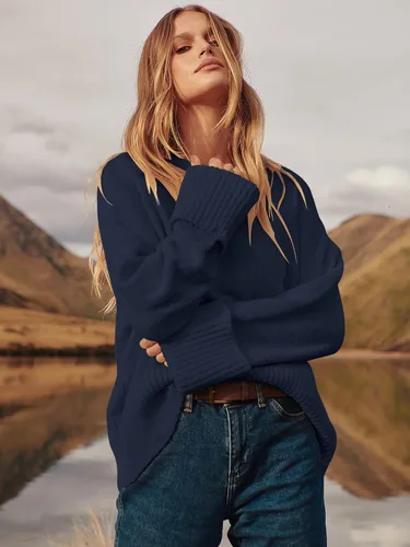 Vista 109 de LOGENE Suéter de gran tamaño para mujer, cuello redondo, manga larga, suave, mullido, suéter de punto 2025 para otoño e invierno