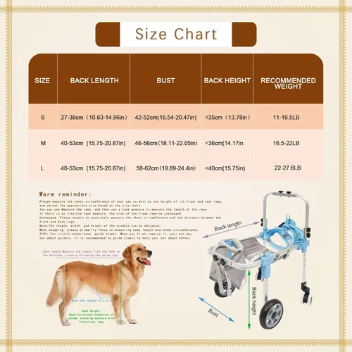 Vista 4 de 2 Wheels Dog Wheelchair for Back Legs, Pet Hind Limb Rehabilitation, Older,Disabled, Dog Wheelchair Cart w/ Disabled Hind Legs Walking, Fits Small