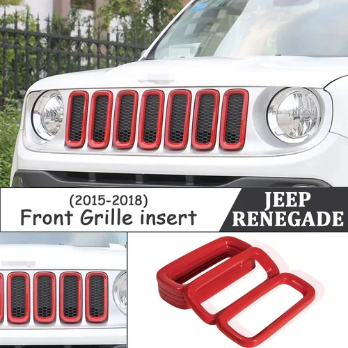 Vista 2 de Yoursme Parrilla delantera insertos malla ABS Grill Guard cubierta Trim rojo 7 unids para Jeep Renegade 2015 2016 2017 2018