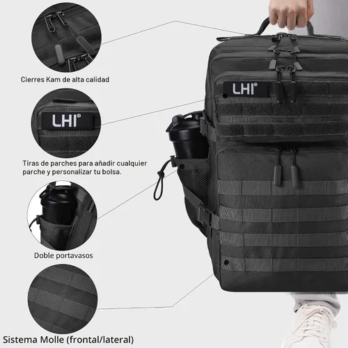 Vista 4 de LHI Military Tactical Backpack for Men and Women 45L Army 3 Days Assault Pack Bag Large Rucksack with Shoe Compartment 1.0 Negro