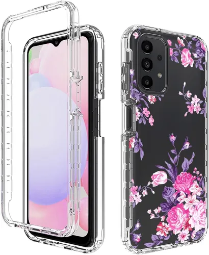 Vista 6 de Funda para Galaxy A13 4G/A13 LTE 4G SM-A135F con protector de pantalla de vidrio templado, cuerpo completo transparente floral TPU Slim Funda