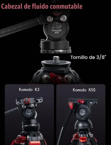 Vista 4 de IFOOTAGE Gazelle TA3B+Komodo K3 trípode de aluminio para cámara con cabezal fluido, trípode de viaje portátil, para fotografía profesional, creación