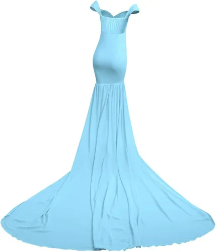 Vista 5 de Vestido de maternidad para mujer para fotografía, sirena con hombros descubiertos, ajustado, vestido de gasa, holgado, para baby shower, maxi