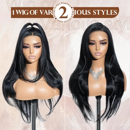 Vista 3 de Pelucas de encaje frontal de 13 x 4 pulgadas de largo, lacio, para mujeres negras, pelucas de encaje frontal con cabello de bebé, línea capilar