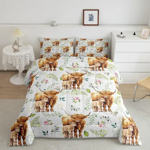Vista 3 de Erosebridal Juego de edredón rústico de vaca, tamaño individual, juego de ropa de cama retro de piel de vaca para niños y niñas, relleno de edredón