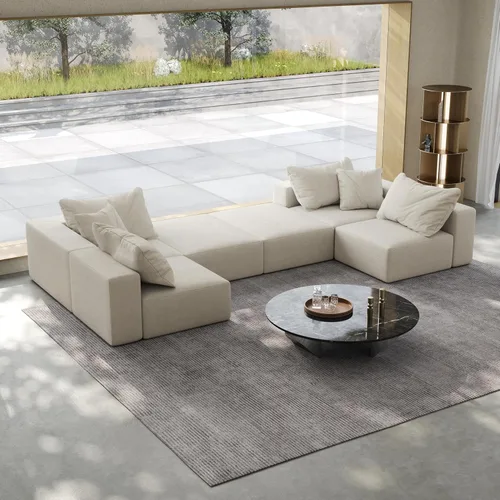 Vista 9 de Sofá modular de gran tamaño de 162 pulgadas, moderno sofá modular tapizado en forma de L de felpilla con 6 almohadas, combinación gratuita de sofá