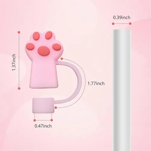 Vista 3 de LIQALU Juego de 6 fundas protectoras de paja para gatos, accesorios reutilizables para beber, de silicona, para pajitas de 0.394 in