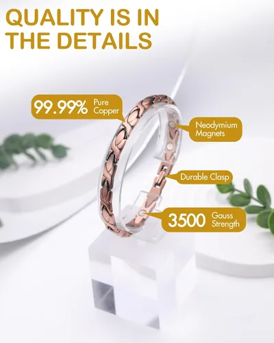 Vista 7 de Feraco Pulsera de cobre para hombres y mujeres, 3 veces más fuerza, 2 pulseras de terapia magnética de cobre con potentes imanes de 3800 Gauss