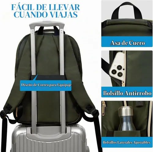 Vista 5 de Big Student Mochila Universitaria Mujeres Secundaria Escuela Secundaria Verde militar
