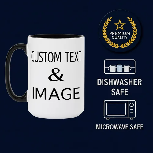 Vista 6 de Tazas de café de cerámica personalizadas de 15 oz con texto personalizado e imagen fotográfica, regalo novedoso, personalizado con diferentes Negro