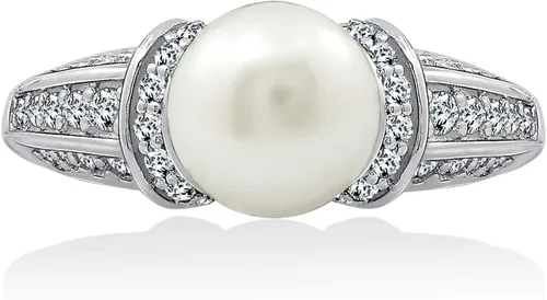 Vista 7 de Tienda Collection Platinum Plated Sterling Silver Infinite Elements Cubic Zirconia Freshwater Cultured Pearl Ring