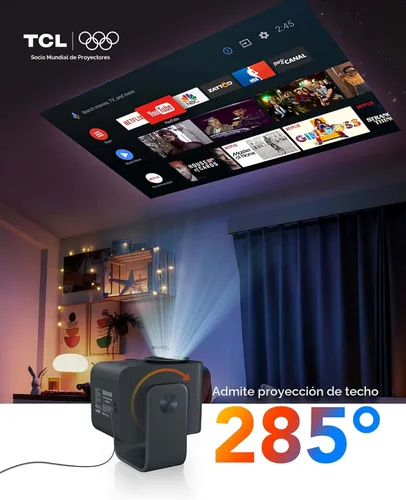 Vista 4 de TCL Proyector inteligente C1 compatible con 4K, compatible con Google TV, WiFi y Bluetooth, enfoque automático/Keystone, 1080P HDR10, Dolby Audio
