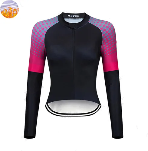 Vista 6 de Ciclismo Invierno Chaqueta Bicicletas Manga Larga Cálido Tops Mujer Al Aire Libre Polar Jersey MTB Road Bike Ropa Deportiva