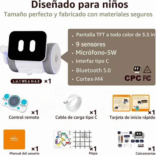 Vista 7 de WhalesBot Pubbo Air - Robot interactivo inteligente para niños, voz/táctil/aplicación/control remoto, codificación modular/rasguño, robótico