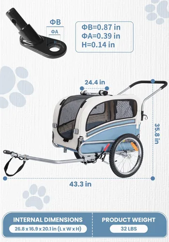 Vista 4 de Sepnine 2 en 1 Remolque de Bicicleta para Mascotas con una Rueda de Carrito de 15 cm Adecuada para Perros Pequeños y Medianos, Capacidad de Carga