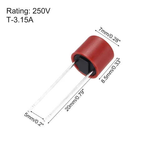 Vista 2 de 10 unids lento fusible micro 3.15A 250V DIP montado en miniatura fusible redondo para piezas electrónicas PCB LCD reparación, T3.15A 250V, rojo