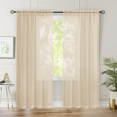 Vista 3 de 2 paneles de cortinas semitransparentes de 84 pulgadas de largo, con bolsillo para cortinero, tratamiento de ventana para sala de estar, dormitorio
