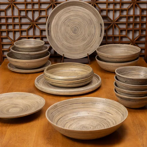Vista 9 de LEXA Ensaladera de bambú hecha a mano de 12 pulgadas, cuenco de fruta grande de madera de 130 onzas para encimera de cocina, bambú negro, paquete