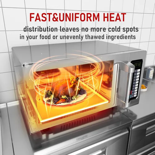 Vista 3 de CROSSON Horno microondas comercial para encimera de 25L con 10 menús de memoria programables, 5 niveles de potencia, 3 etapas de cocción y control