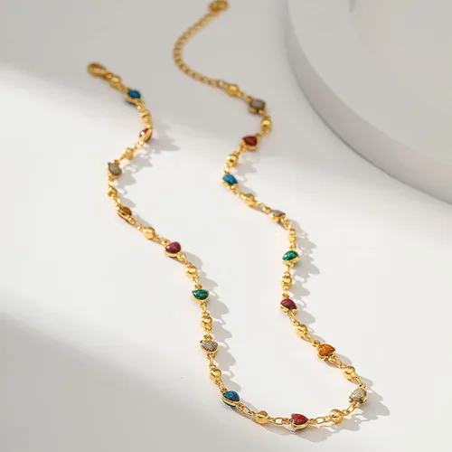 Vista 54 de Gargantilla con cuentas para mujer, chapada en oro de 18 quilates, gargantilla delicada para mujer