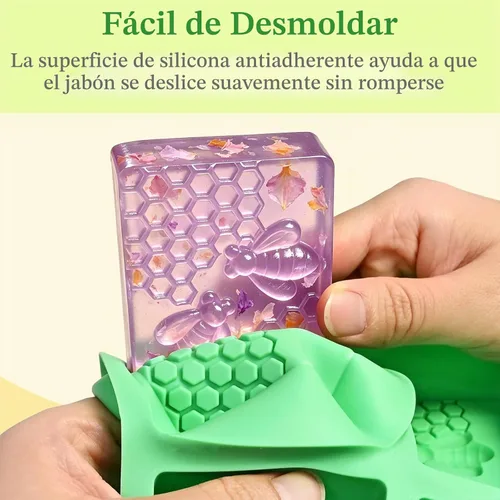 Vista 3 de Bee - Moldes de silicona para jabón, paquete de 2 moldes rectangulares de Jabón de panal de abeja