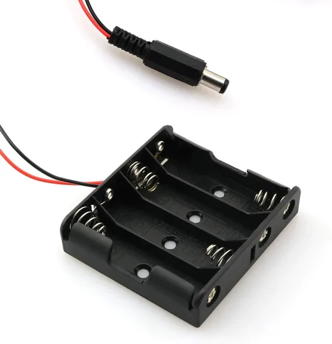 Vista 5 de ZRM&E Caja de alimentación 6V 4xAA estuche de soporte de batería con DC 5.5x2.1 conector mate con conector de barril en Arduino