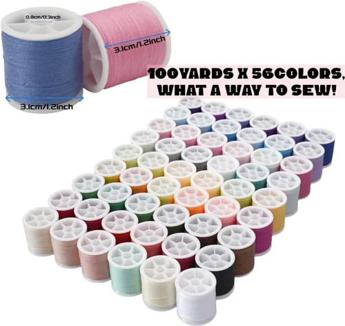 Vista 3 de Kit de hilo de coser de 56 carretes para coser a mano y coser a máquina, juego de hilos de poliéster coloridos de 100 yardas por carrete, 5600