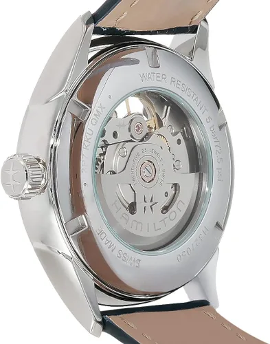 Vista 4 de Hamilton Jazzmaster - Funda de corazón abierto de 1654in esfera plateada correa de cuero azul modelo H32705651 Plateado Reloj automático