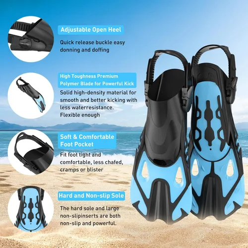 Vista 4 de Snorkeling Gear Set for Adults – Dry Top Snorkel Set, Panoramic Anti-Fog Mask, Adjustable Swim Fins – Travel Diving Kit with Storage Bag