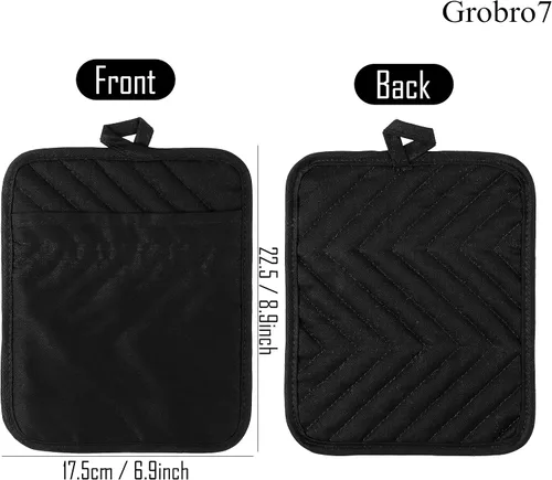 Vista 3 de Juego de 5 agarraderas de algodón con bolsillo para cocina, resistentes al calor, lavables a máquina, almohadillas calientes, guantes de horno a