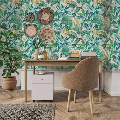 Vista 2 de Tempaper Papel tapiz extraíble de palmera habana botánica rosa, 20.5 pulgadas x 16.5 pies, fabricado en los Estados Unidos