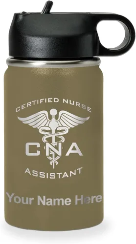 Vista 22 de LaserGram Botella de agua personalizada, asistente de enfermería certificada por la CNA, acero inoxidable de doble pared aislada al vacío con popote