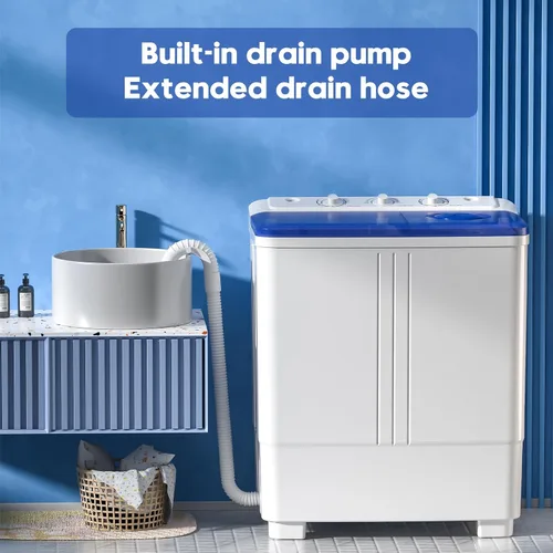 Vista 5 de Lavadora portátil de 20 libras, lavadora compacta de doble tina mini con bomba de drenaje, semiautomática, lavadora de 12 libras y centrifugadora