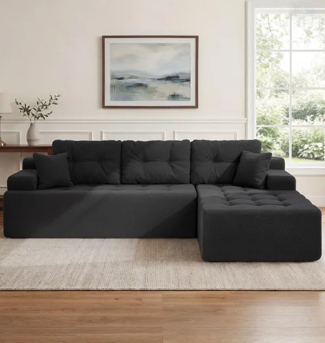 Vista 53 de Hobestluk - Sofá modular sin hueso, sofá seccional en forma de L 96" Right Facing Chaise Black,Memory Foam,Removable Cover,Non-slip Bottom,No