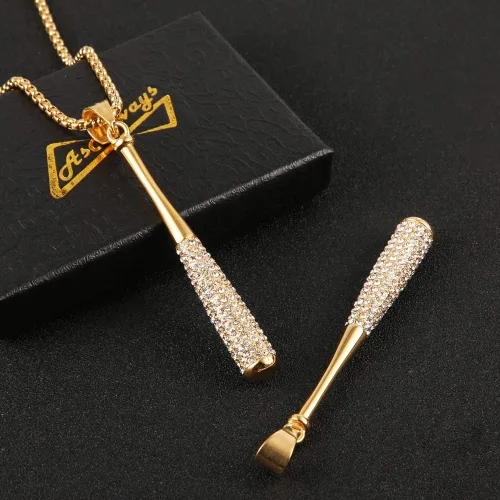 Vista 4 de Hip Hop Jewelry Iced Out Cross Baseball Bat Pendant Sports 18k Gold Plated Necklace for Men Women