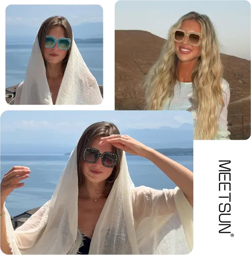 Vista 2 de MEETSUN Elton Square Rhinestone Sunglasses Oversized Bling for Women with Diamond Frames 70s Retro for Beach & Disco