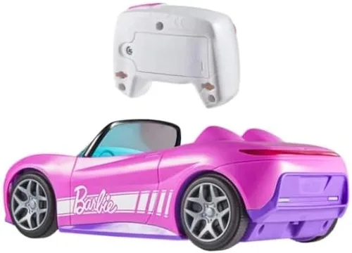 Vista 2 de Hot Wheels Coche convertible Barbie con control remoto con 2 muñecas