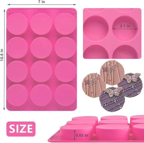 Vista 3 de Moldes de silicona para galletas de chocolate redondas, moldes de chocolate cilíndricos de 12 cavidades de SAGOOITS para oreo cubierto, galletas