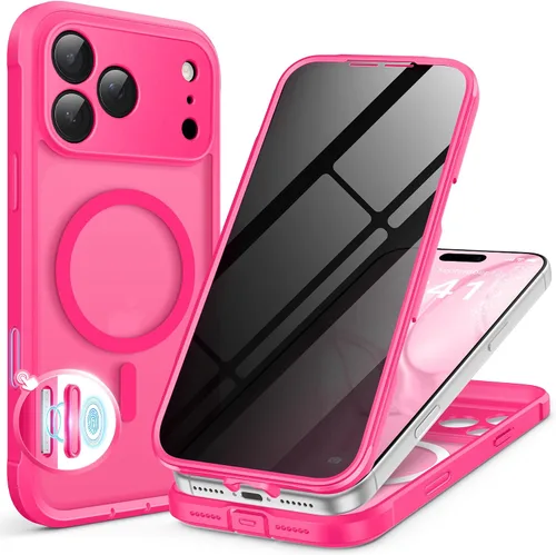 Vista 13 de BERFY Funda para iPhone 17 Pro Max, compatible con MagSafe, protector de pantalla de vidrio integrado, protección de cámara, funda de cuerpo