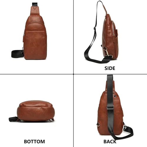 Vista 6 de Bolso bandolera pequeño para hombre, mochila bandolera de piel sintética para viajes, ciclismo