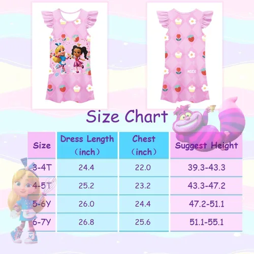 Vista 3 de Vestido casual para niños pequeños, disfraz de dibujos animados de Alicia, manga con volantes, ropa de juego para niñas, de 3 a 7 años
