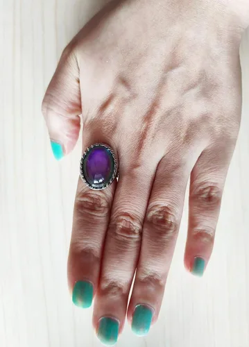 Vista 4 de 2 anillos ovalados para el estado de ánimo, estilo retro, ajustable, para amantes y amigos, talla única