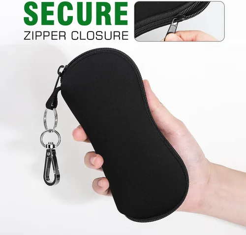 Vista 7 de MoKo Paquete de 2 fundas suaves para gafas de sol, de neopreno, ultra ligeras, portátiles, con cremallera, caja de seguridad para gafas con clip