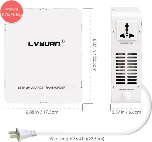 Vista 3 de Transformador elevador LVYUAN 800W 110/120V a 220/240V resettable circuit breaker, compatible EU & Asian appliances for US & Canada use, pure