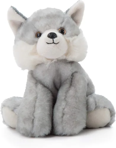 Vista 2 de The Petting Zoo Peluche de lobo, regalos para niños, animales salvajes del zoológico Onez, juguete de peluche de lobo gris de 9 pulgadas